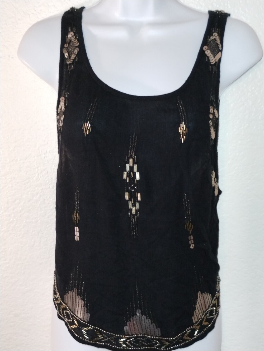 Free People Gauzy Top Black Gold Sequins Beading Size Small
